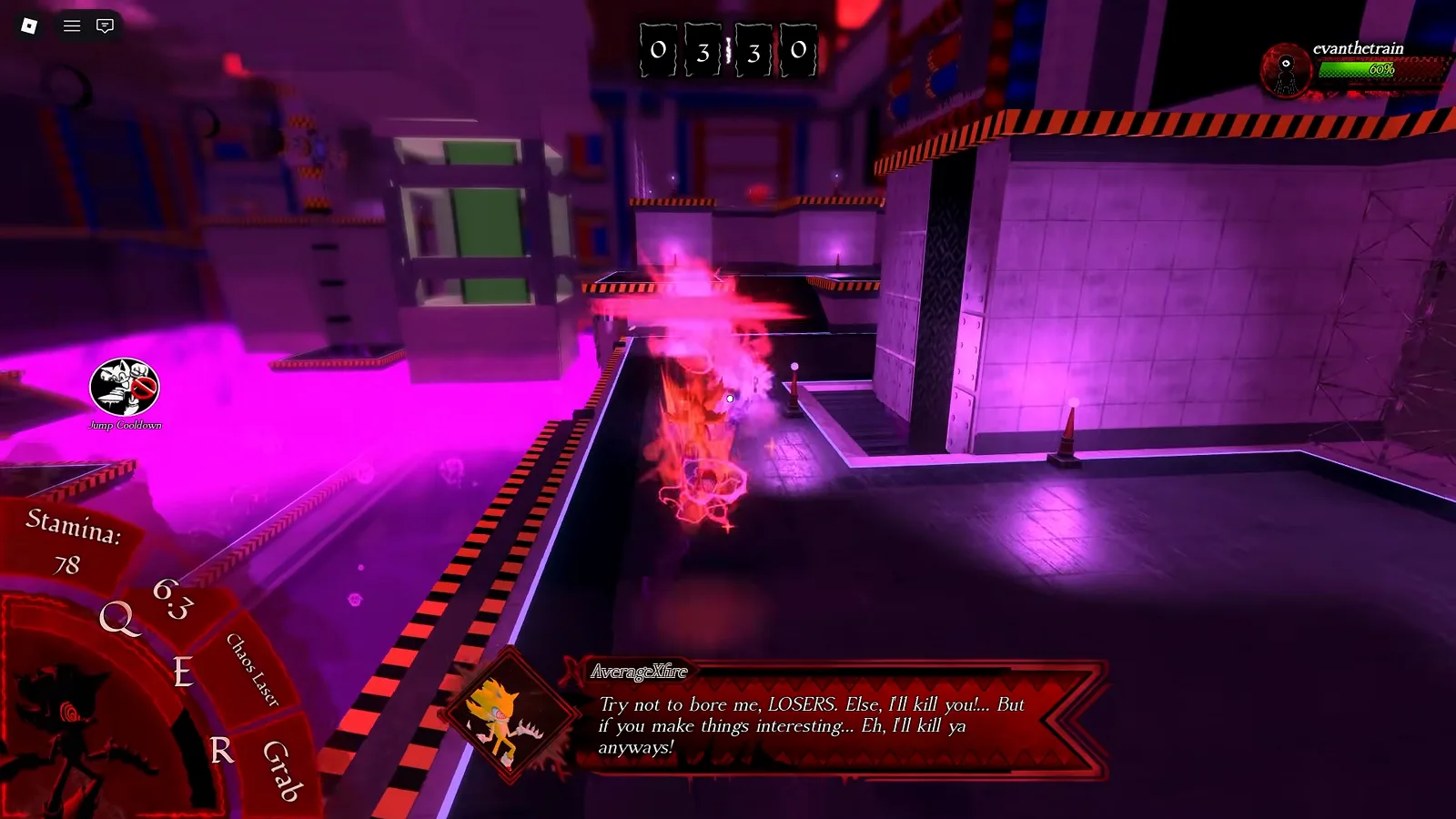 Fleetway Super Sonic firing a Chaos Laser beam down a dark corridor in Abyssal Escape