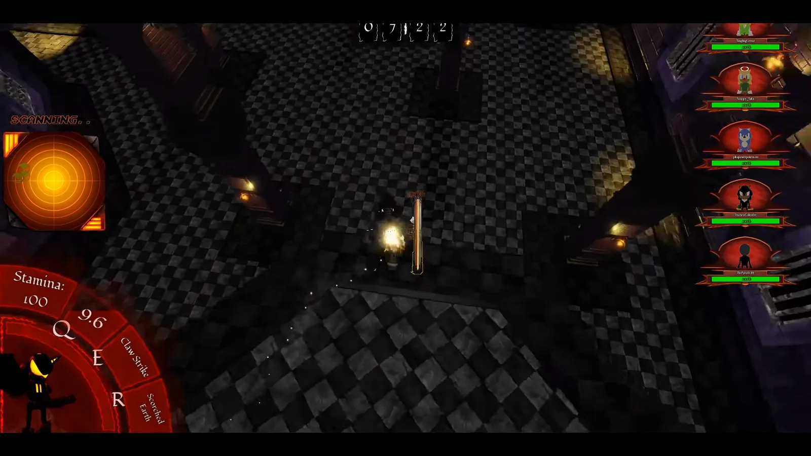 Furnace locking onto a blue Survivor Vessel using the Prey tracking mechanic in Abyssal Escape