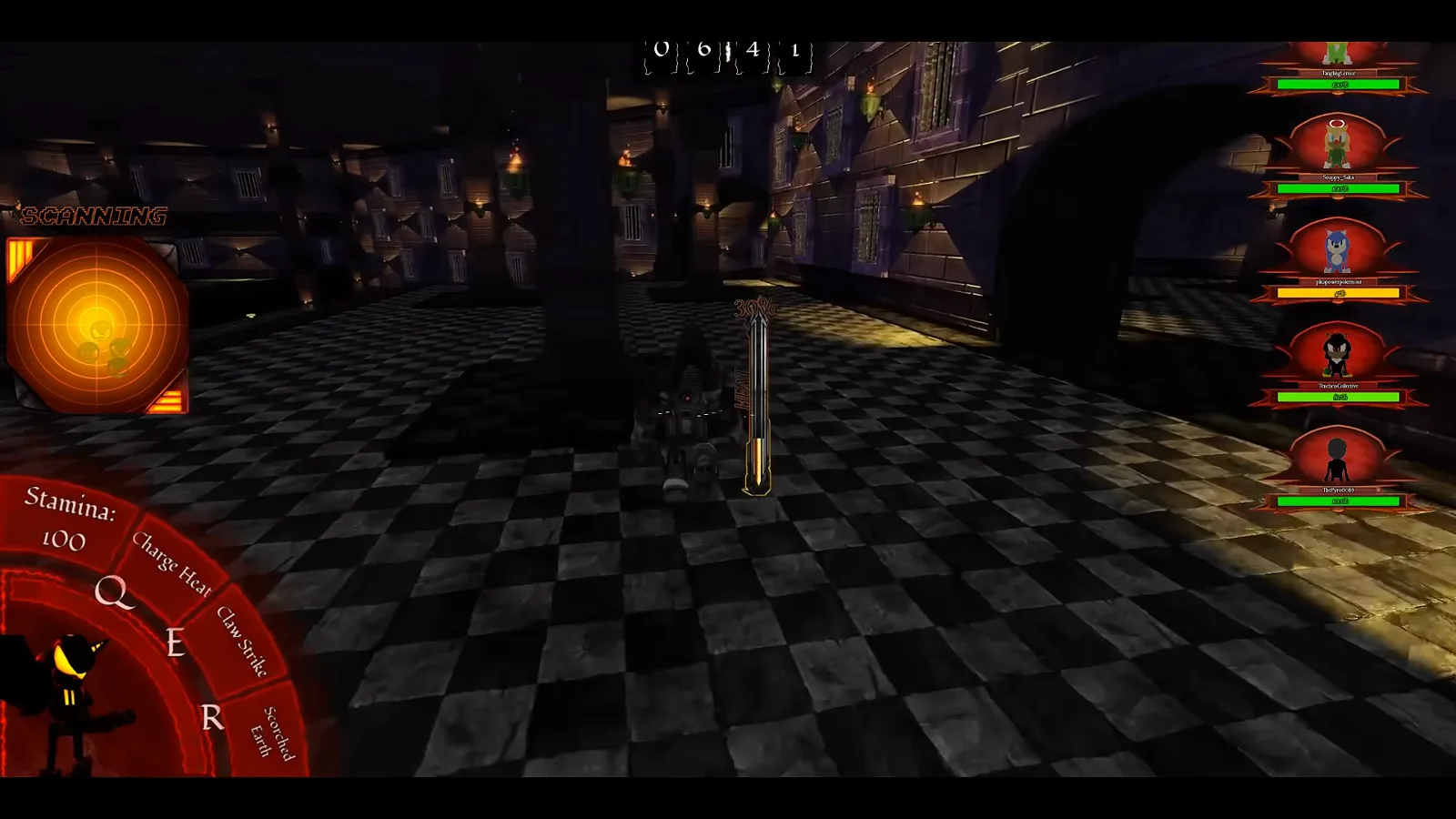 Black-and-white checkered dungeon hall with stone pillars used for Survivor looping in Abyssal Escape