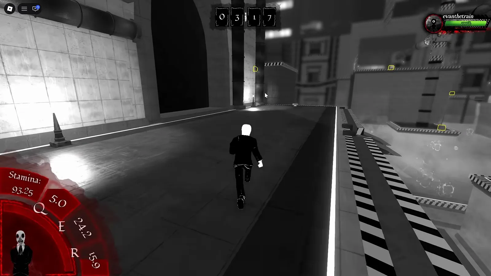 No More Innocence stalking a dark purple neon corridor using Deception mimic mechanics in Abyssal Escape